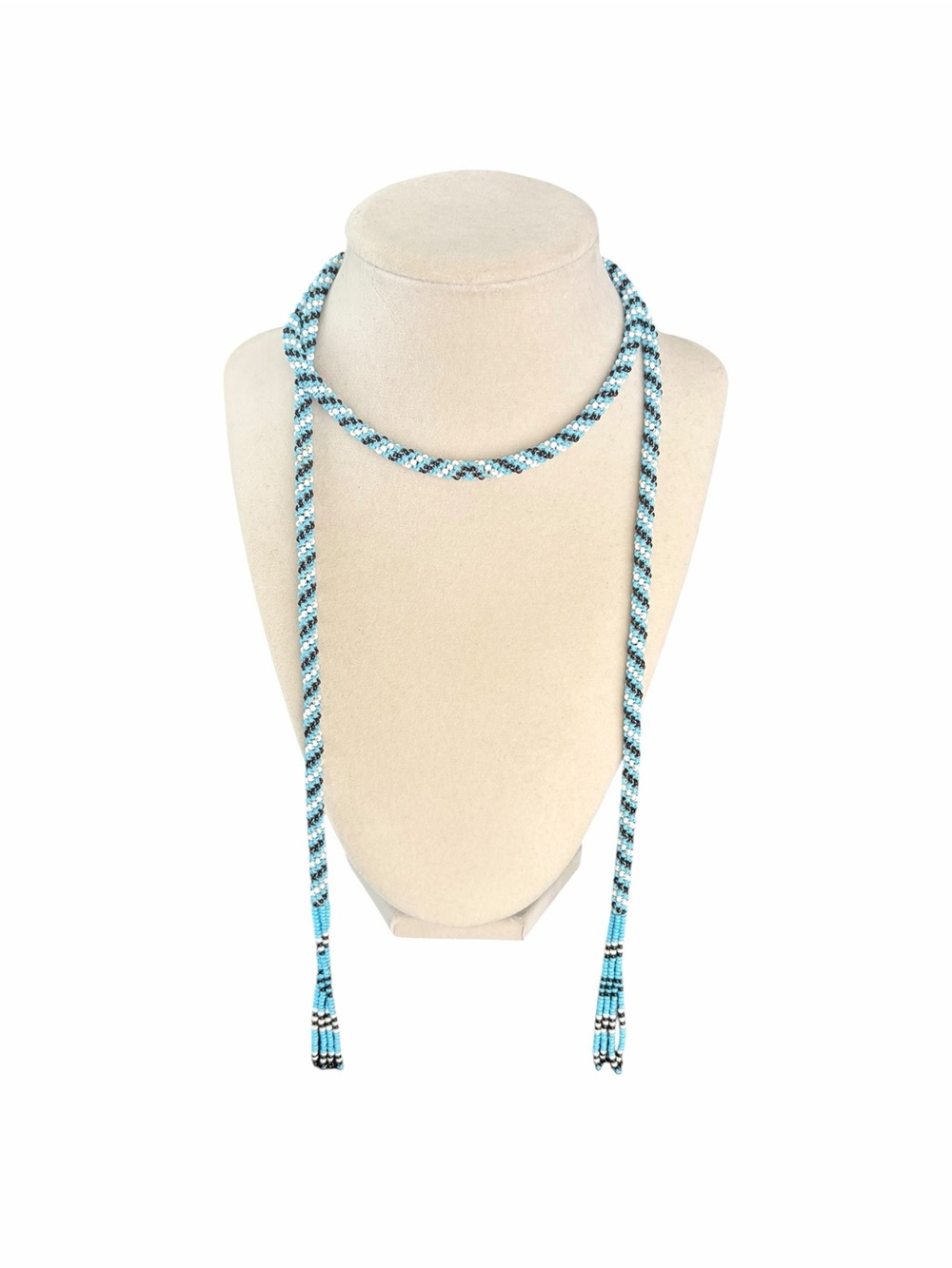 Handmade Turquoise Geometric Spiral Seed Bead Rope Lariat